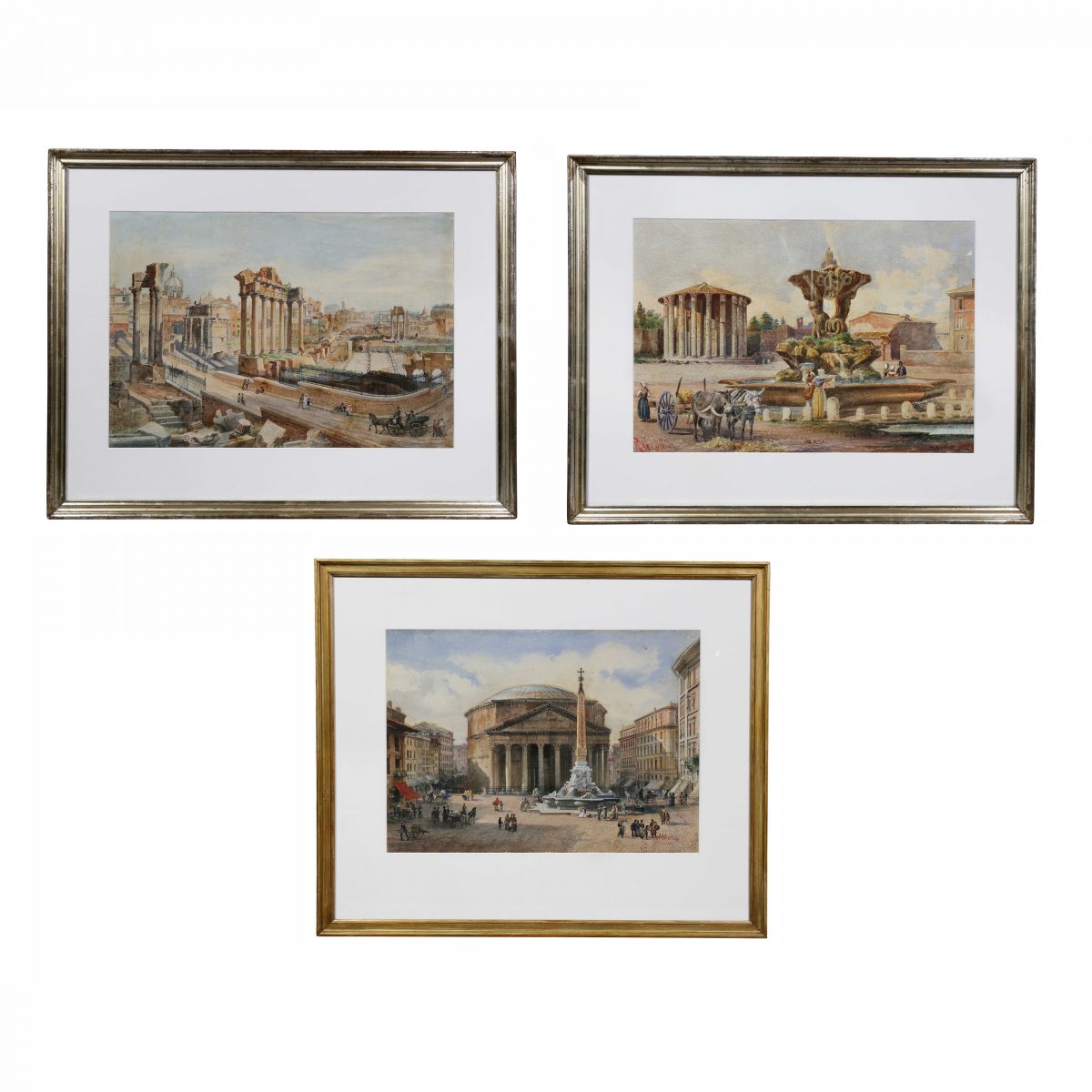Three Italian Framed Watercolors of Scenes of Rome.