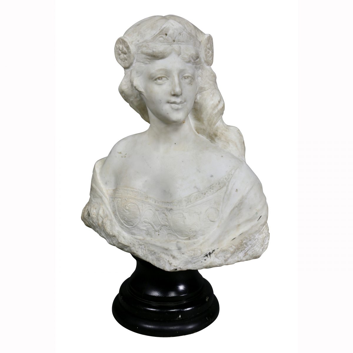 French Art Nouveau White Marble Bust of a Woman