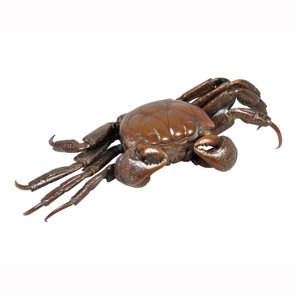 Japanese Meiji articulated bronze crab with dark copper toned patina
