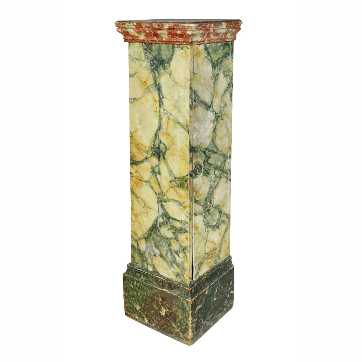 Faux Marble Painted Wood Pedestal or Cabinet.