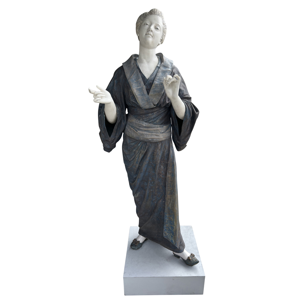 French Painted Metal Life Size Figure of a Geisha by Charles Mass'e