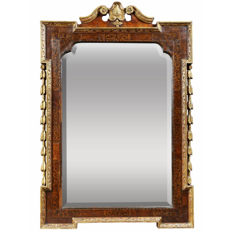 George II Giltwood Burl Elm And Marquetry Mirror