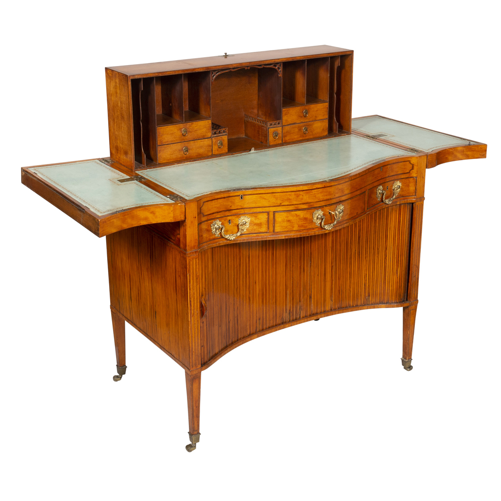 George III Satinwood and Marquetry Harlequin Writing Table