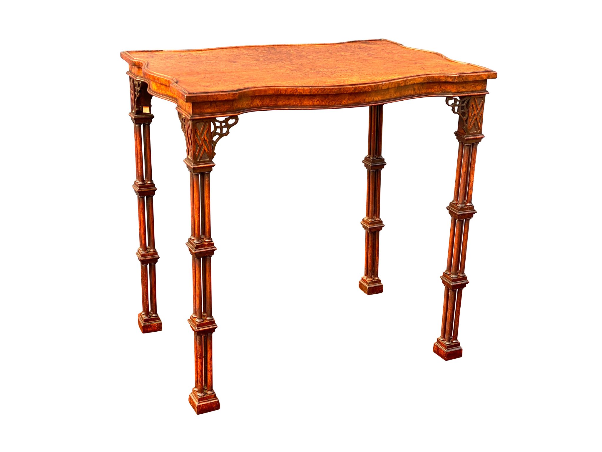George III Style Burl Walnut and Mahogany China Table Attributed to Gillow
