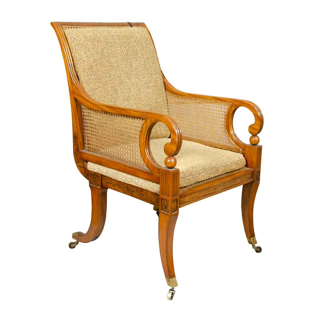 Late Regency Satinwood and Painted Armchair