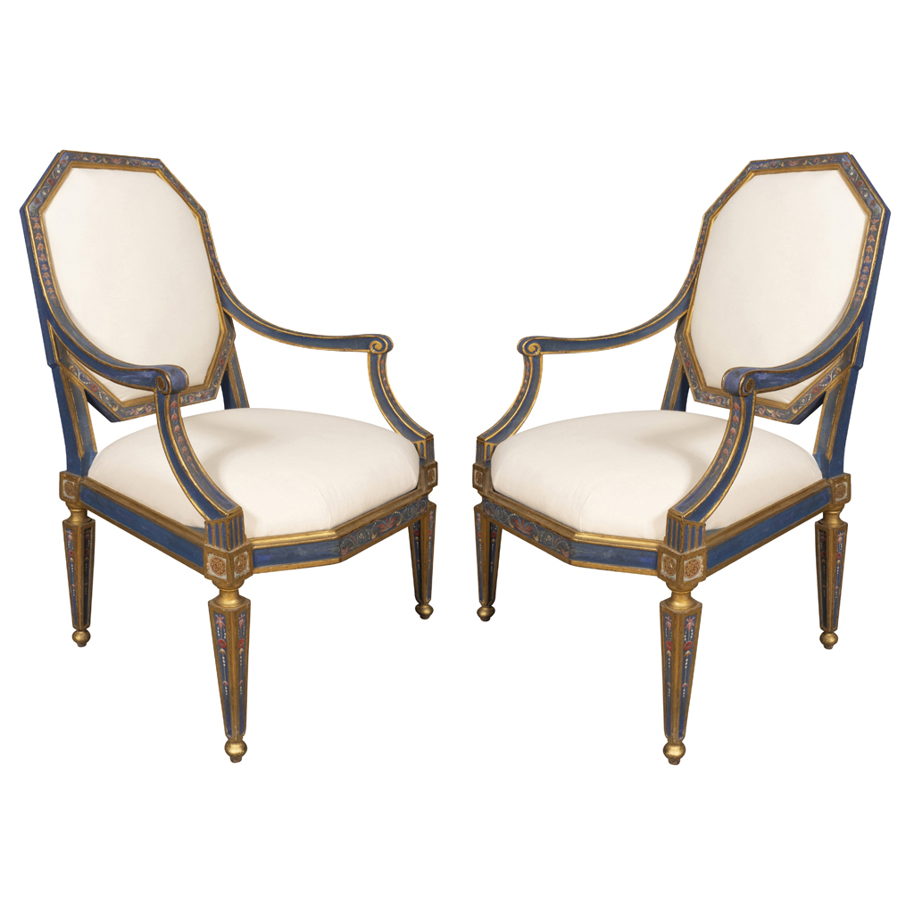Pair Of Italian Neoclassical Painted Armchairs