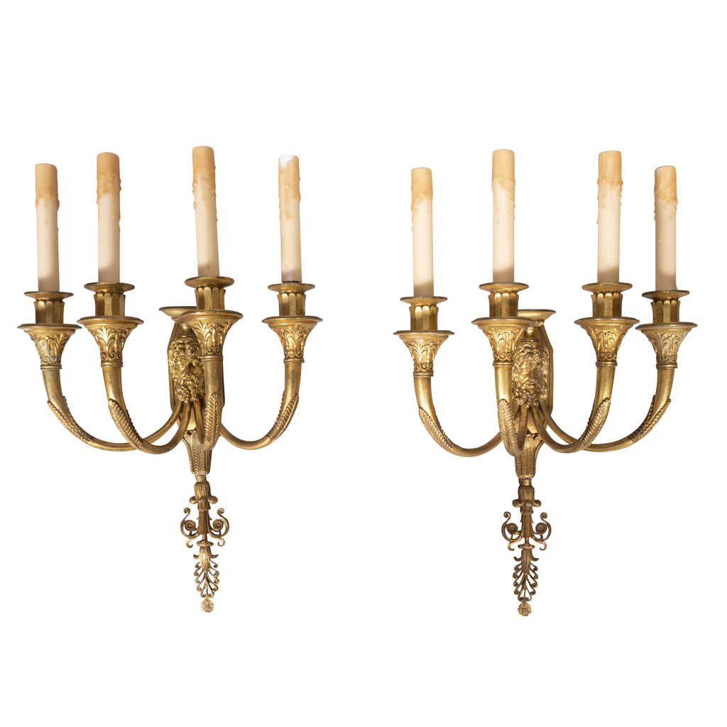 Pair of Directoire Style Gilt Bronze Wall Lights