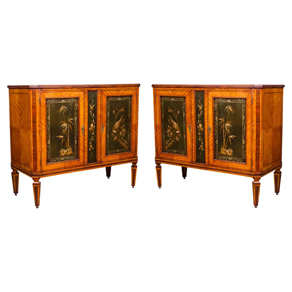 Pair of Dutch Neoclassic Style Satinwood and Japanned Cabinets