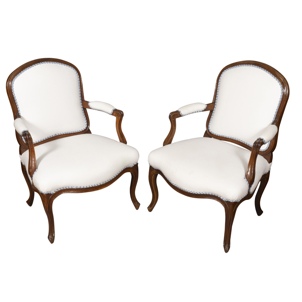 Pair of Louis XV Style Creme Painted Armchairs