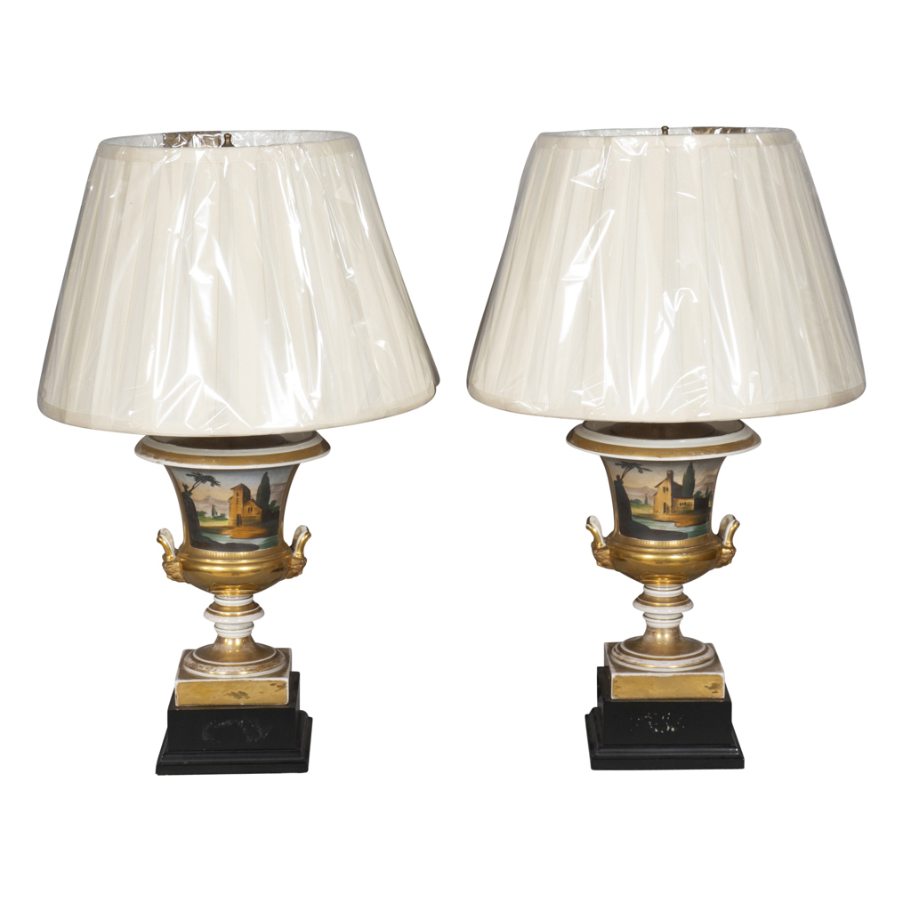 Pair of Paris Porcelain Campagna Form Table Lamps