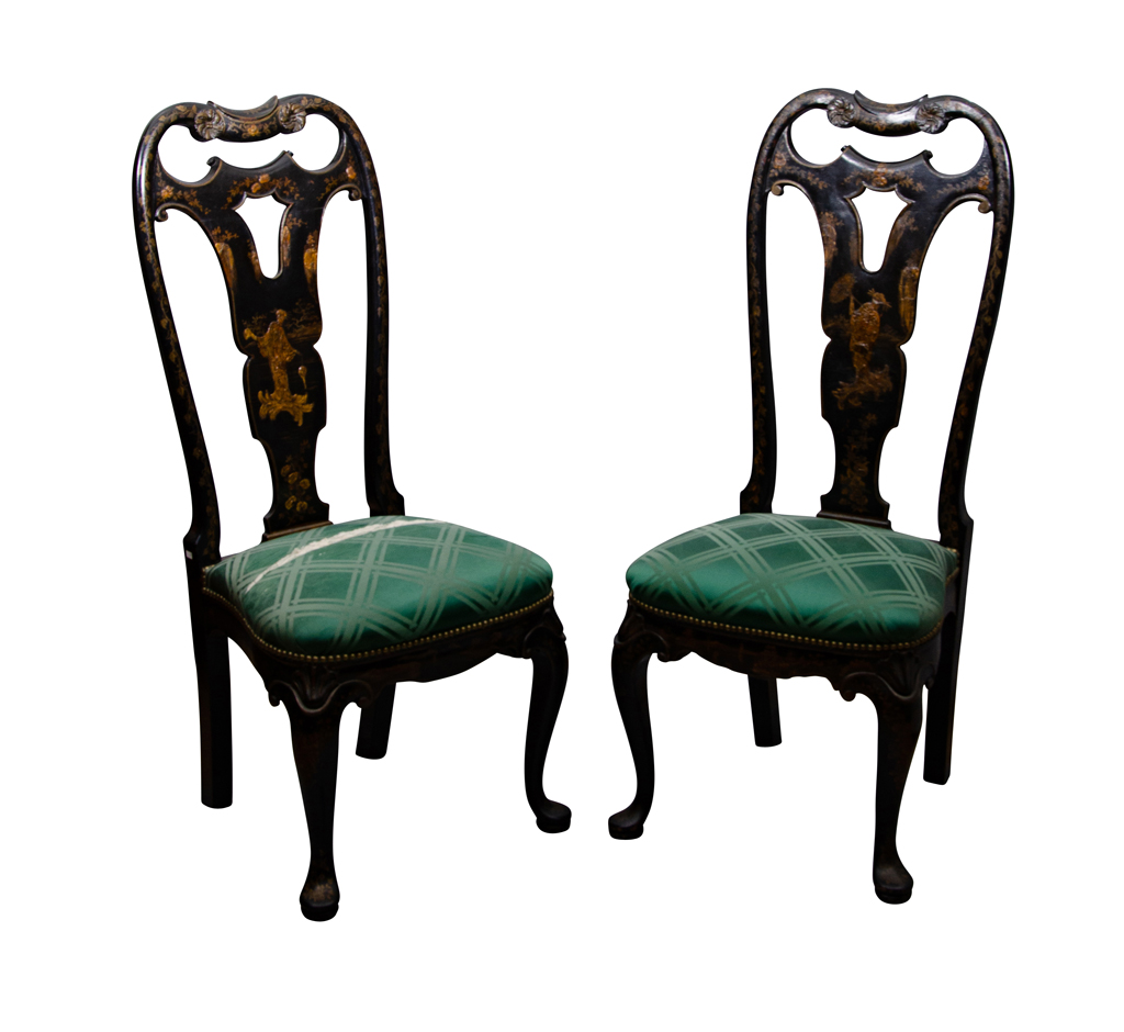 Pair of Queen Anne Style Japanned Side Chairs
