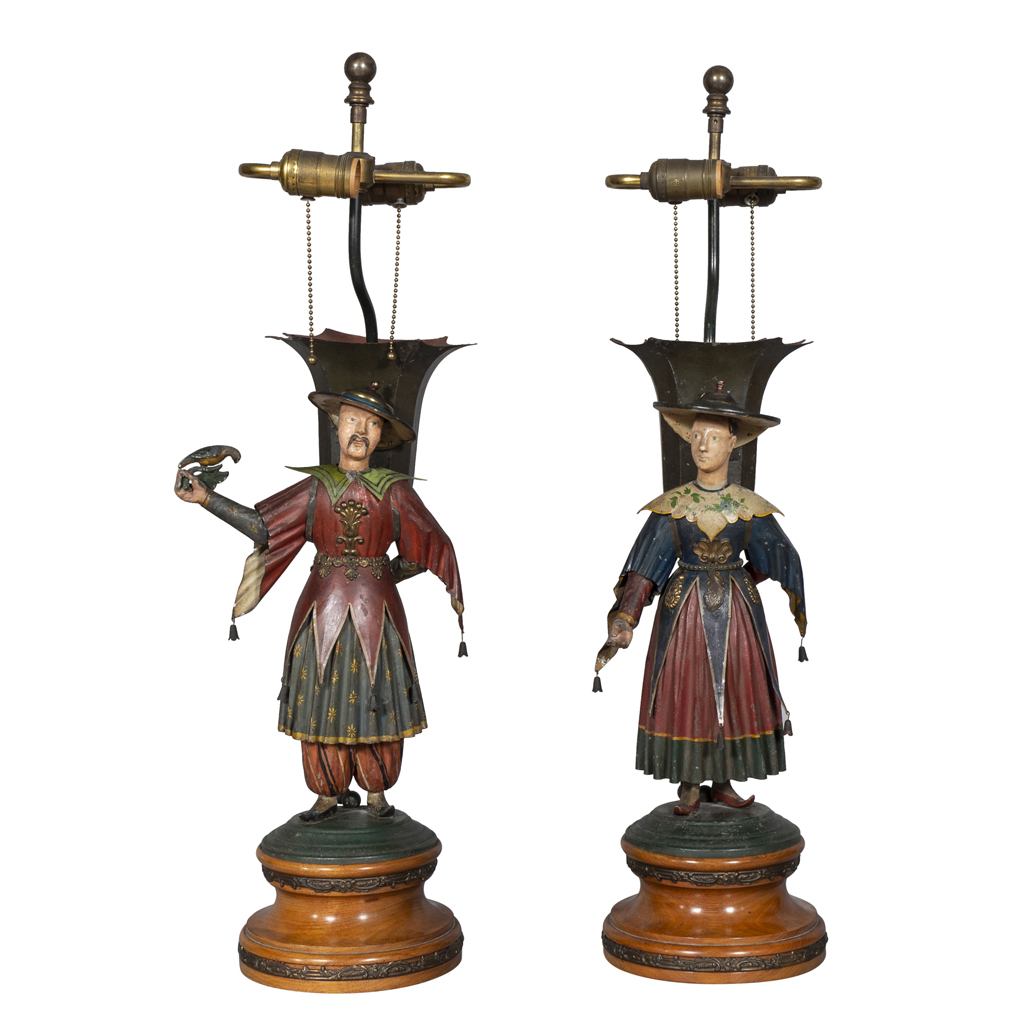 Pair of Regency Tole 'Brighton Pavillion' Figural Table Lamps