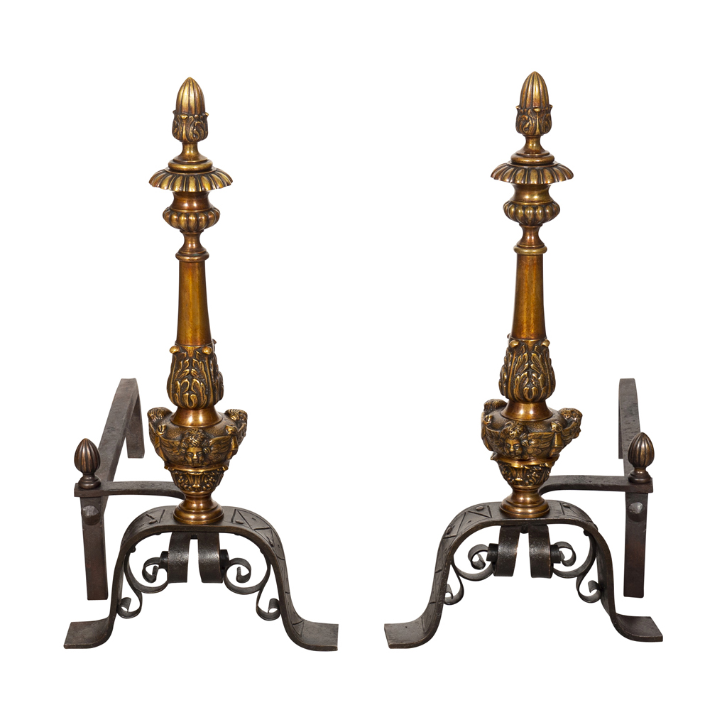 Pair of Renaissance Style Bronze Andirons