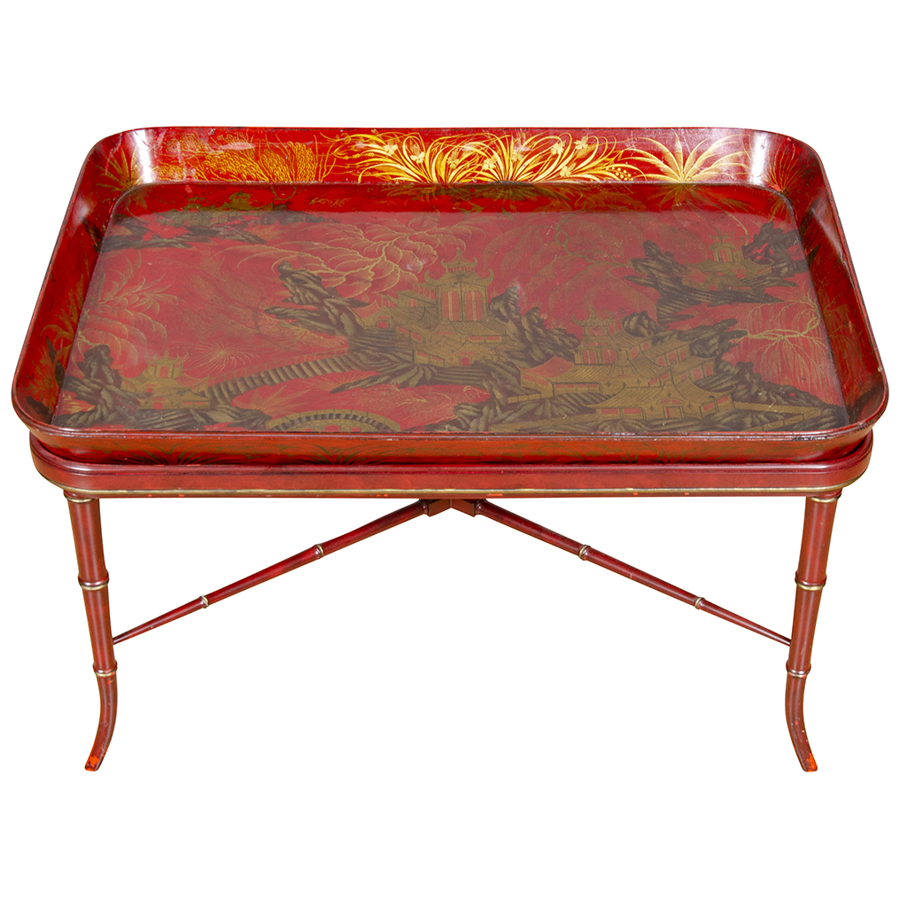 Regency Scarlet and Gilt Japanned Papier Mache Tray by Henry Clay