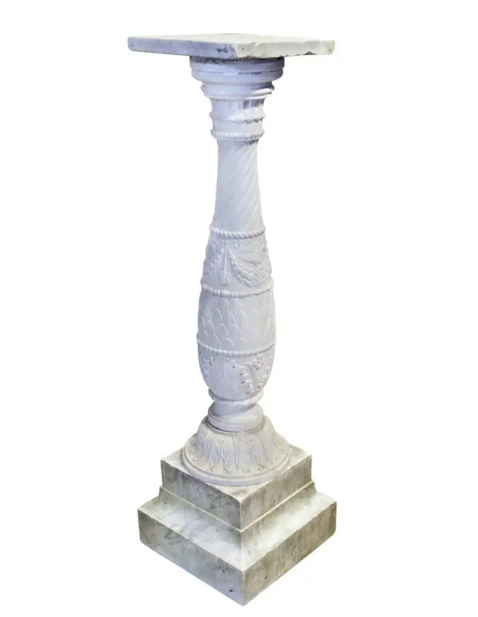 Italian Carrera Marble Pedestal is well carved with associated square top