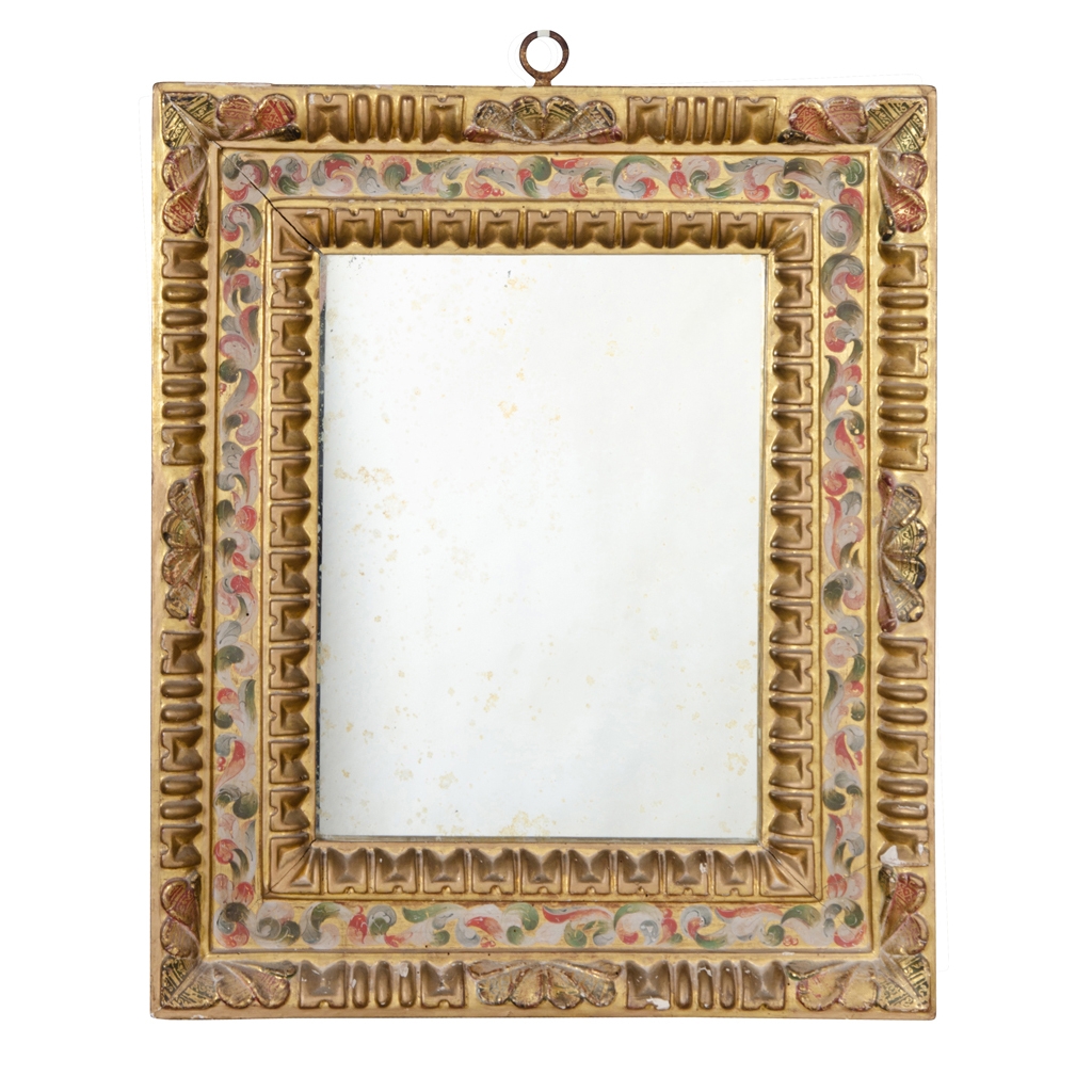 Spanish Baroque Giltwood and Painted Mirror