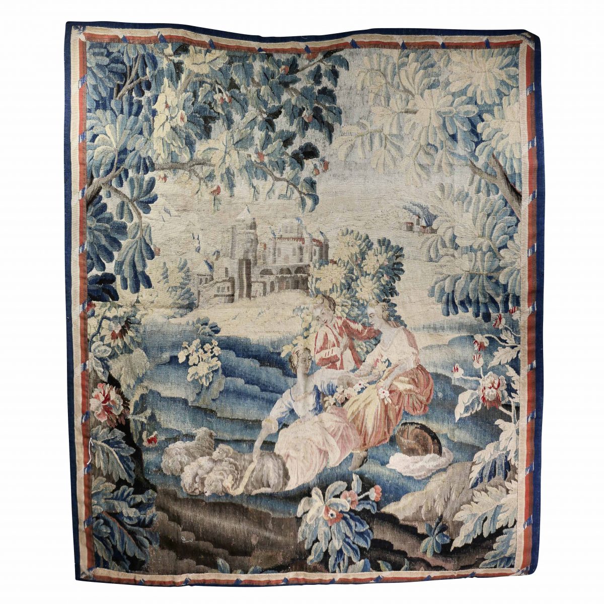 Aubusson Landscape Tapestry with ribbon twist border