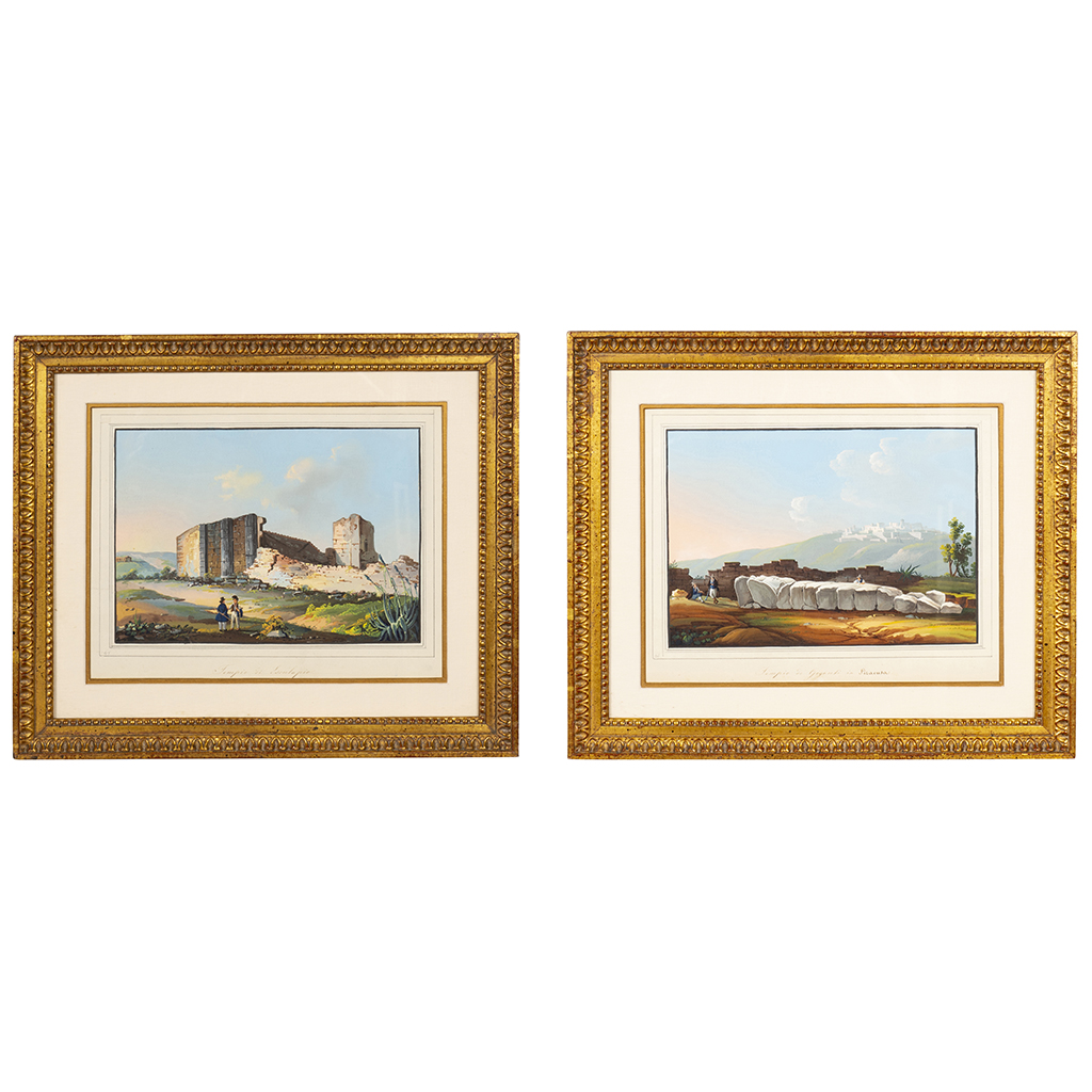 Two Italian Grand Tour Gouaches of Ancient Temples