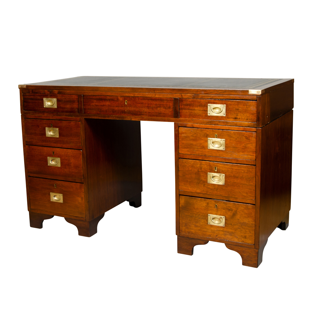 Victorian Mahogany and Brass Mounted Campaign Desk