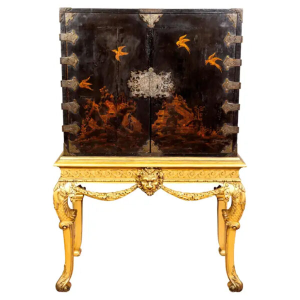 George I Giltwood and Japanned Cabinet on Stand