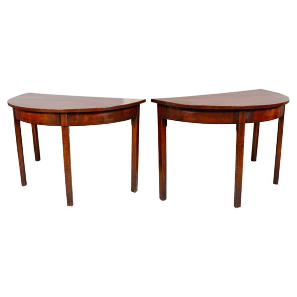 Pair George III Mahogany Demilune Console Tables