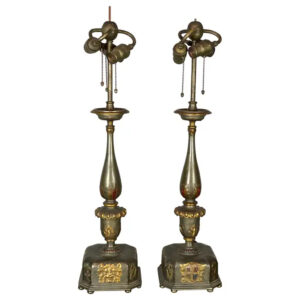 Pair of Caldwell Pewter and Bronze Table Lamps