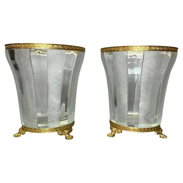 Pair of French Empire Style Cut Glass and Bronze Mounted Vases