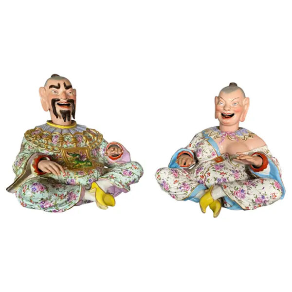 Pair of German Chinoiserie Porcelain Figures of Seated "Nodders"