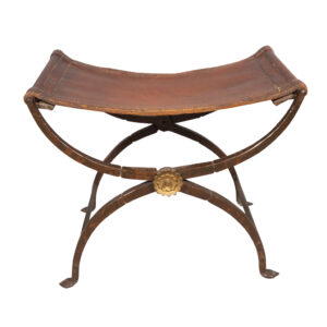 Spanish Wrought Iron and Leather Bench