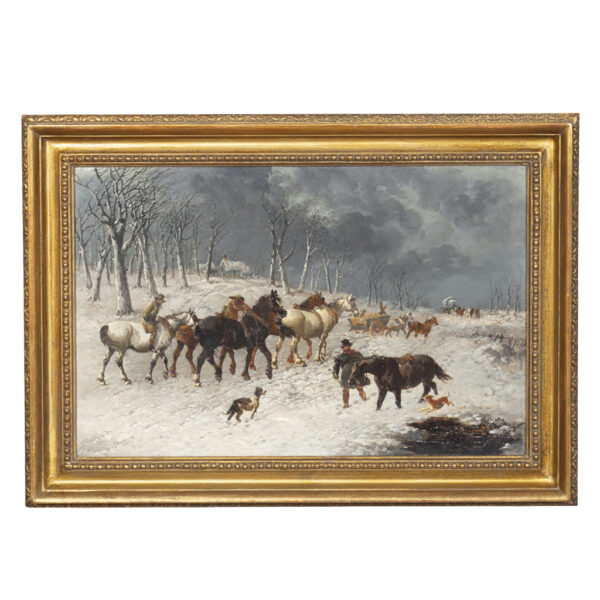 Framed Oil On Canvas Winter Horse Scene By John F Herring