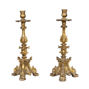 Pair Of Italian Baroque Giltwood Candlesticks