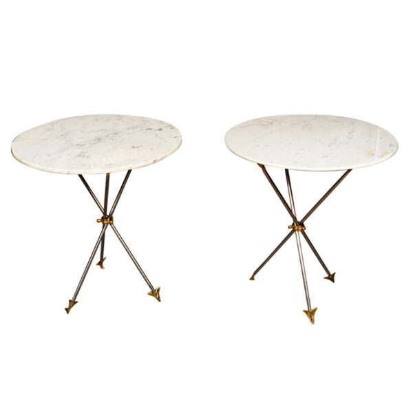 Pair Of Mid-Century Brass and Marble End Tables