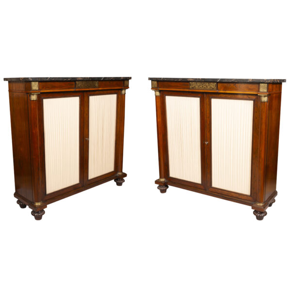 Pair Of Regency Rosewood and Brass Inlaid Cabinets.