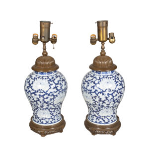 Pair Of Chinese Blue And White Porcelain Table Lamps