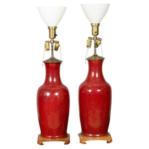 Pair of Chinese Sang De Boeuf Porcelain Table Lamps