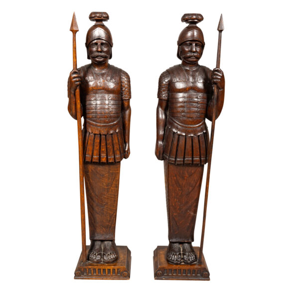 Pair Of European Carved Oak Roman Centurions