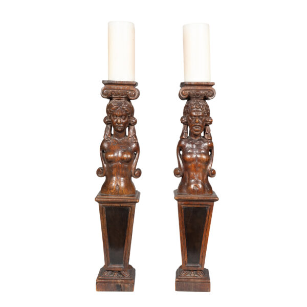 Pair Of Flemish Baroque Carved Oak and Ebony Figural Caryatids
