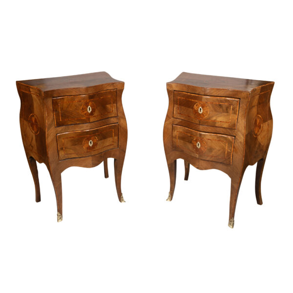 Pair Of Neapolitan Style Walnut Bedside Commodinis