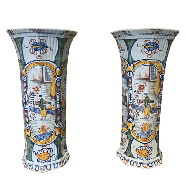 Pair Of Delft Polychrome Vases