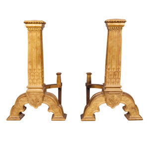 Pair Of Large and Impressive Arts and Crafts Gilt Bronze Andirons