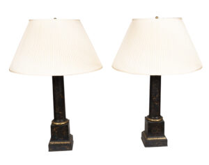 Pair Of Charles X Painted Tole Lamps Signed Carcel, Paris