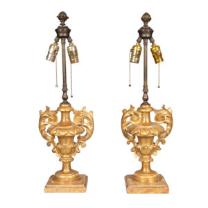 Pair Of Italian Rococo Giltwood Urns Mounted as Lamps