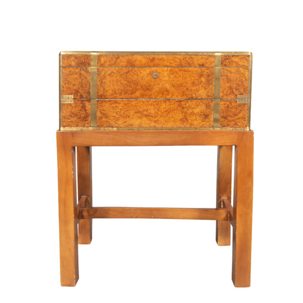 Victorian Burl Walnut Campaign Writing Box on Stand