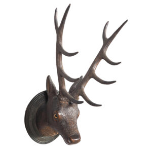 Black Forest Carved Walnut Deer Head Trophy Mount