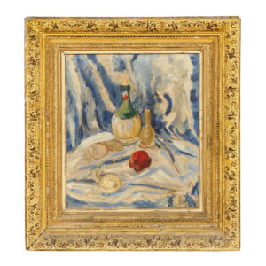 Framed Oil On Canvas Still Life With Wine Bottle