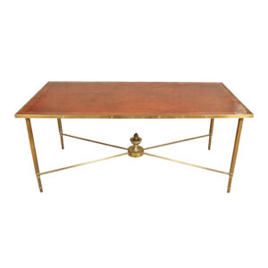 Mid Century Brass And Leather Coffee Table