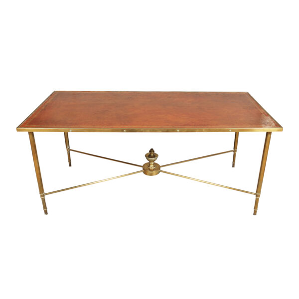 Mid Century Brass And Leather Coffee Table