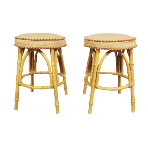 Pair Of Painted Metal Faux Bamboo Stools
