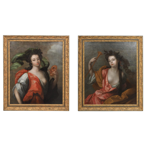 Pair Of French Oil on Canvas Allegorical Portrait Paintings