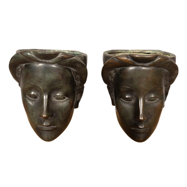 Pair Of Art Deco Bronze Figural Wall Pockets